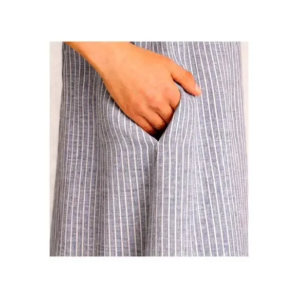 Quince 100% European Linen Strapless Maxi Dress L Blue Stripe Coastal Hamptons - Picture 3 of 10